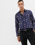Devils Advocate Slim Fit Chilli Print Shirt - Navy
