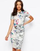 Asos Floral T-shirt Scuba Bodycon Midi Dress - Pink