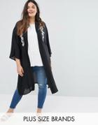 New Look Plus Embroidered Kimono - Black