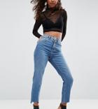 Asos Design Petite Farleigh High Waist Slim Mom Jeans In Jacinta Pretty Mid Wash - Blue