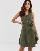 Vero Moda Collared Button Through Sleeveless Mini Dress - Green