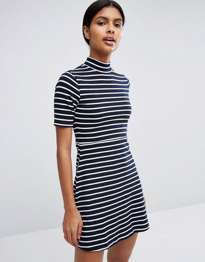 Love & Lies High Neck Skater Dress In Stripe - Black