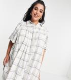Asos Design Curve Shirt Smock Mini Dress With Kimono Sleeves In Plaid-multi
