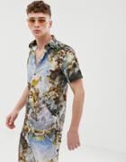 Criminal Damage Two-piece Shirt In Blue With Renaissance Print - Blue