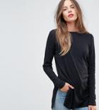 Asos Tall Top In Textured Rib With Long Sleeves And Side Splits - Black