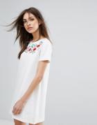 Mango Embroidered T-shirt Dress - White