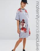 Bluebelle Maternity Floral Printed Shift Dress With Rib Trim - Multi