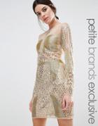 Maya Petite Long Sleeve Gold Embellished Mini Dress - Gold