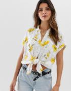 Abercrombie & Fitch Tie Front Shirt In Print-white