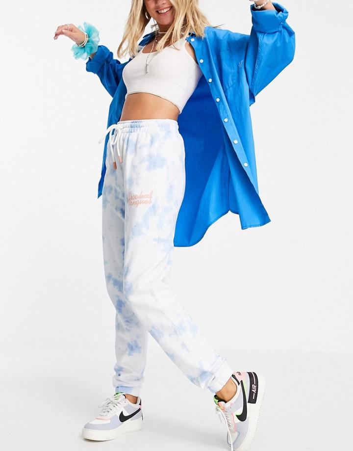 Crooked Tongues Coordinating Oversized Tie-dye Sweatpants With Logo In Blue-blues