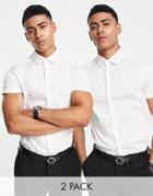 Asos Design 2-pack Stretch Slim Fit Work Shirt In White