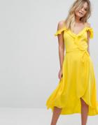 New Look Frill Wrap Midi Dress - Yellow