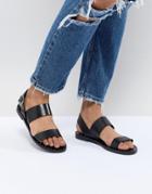 Pull & Bear Double Strap Sandal With Ankle Buckle In Black - Black