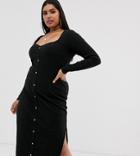 Asos Design Curve Sweetheart Neck Popper Front Midi Dress-black