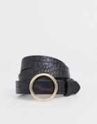 Pieces Circle Belt In Faux Croc - Black