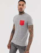 Asos Design T-shirt With Contrast Pocket In Gray Marl - Gray