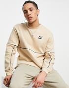 Puma Luxe Crew Sweatshirt In Beige And Gold-neutral