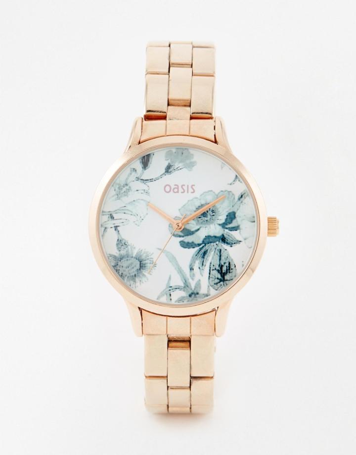 Oasis Floral Print Dial Rose Gold Bracelet Watch - Rose Gold