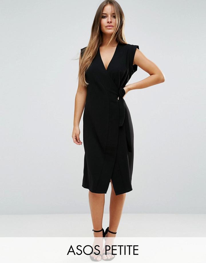 Asos Petite Obi Wrap Pencil Dress - Black