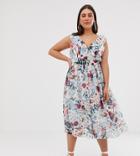 Little Mistress Plus All Over Midi Skater Dress In Multi Floral Print