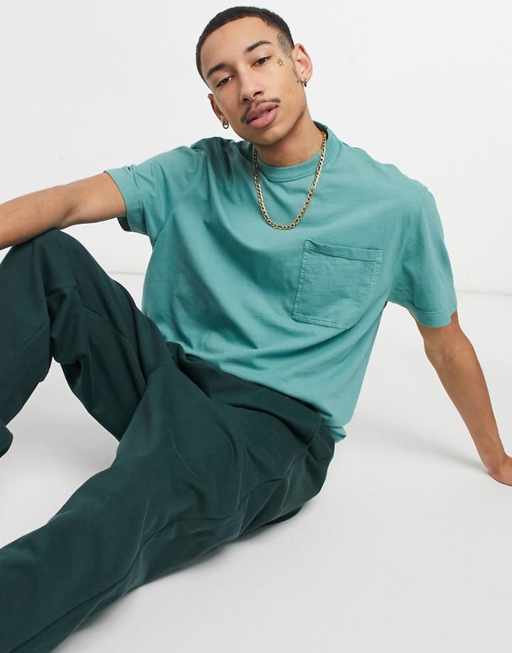 Asos Design Relaxed T-shirt With Pocket In Washed Blue-blues