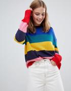 Brave Soul Sweater In Bright Rainbow Stripe - Multi