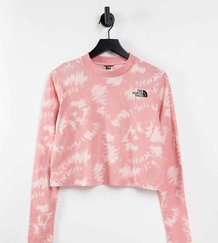 The North Face Cropped Long Sleeve T-shirt In Pink Tie Dye Exclusive At Asos-neutral