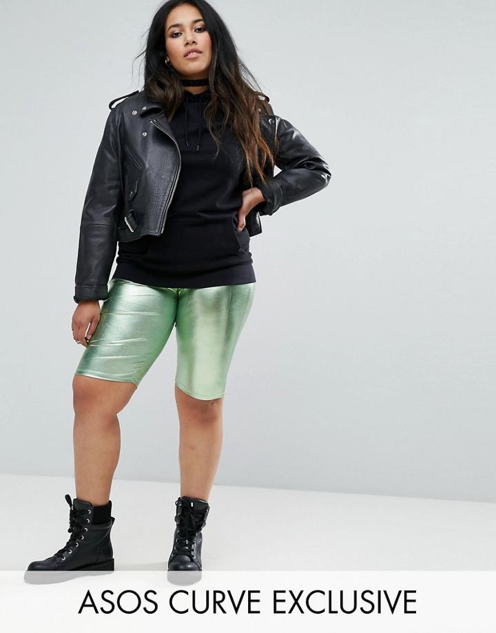 Asos Curve Festival High Waist Legging Short In Metallic - Green
