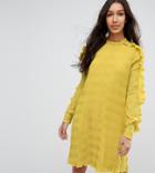 Y.a.s Tall Ruffle Textured Shift Mini Dress In Yellow - Yellow