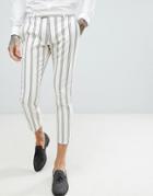 Twisted Tailor Wedding Super Skinny Suit Pants In Cream Stripe Linen - Cream