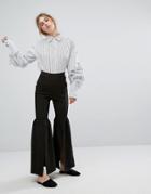 Style Mafia Kick Flare Pants With Front Split - Black