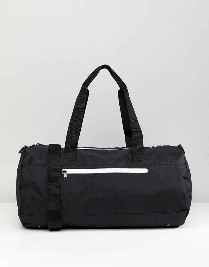Asos Design Barrel Bag In Black With White Zips - Black