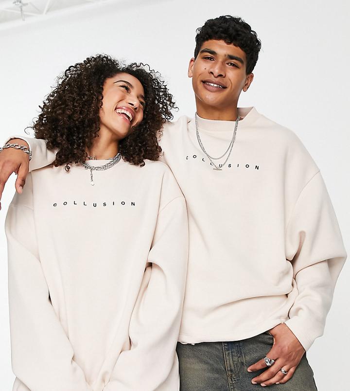 Collusion Unisex Tie Waist Sweatshirt In Ecru-white