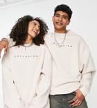 Collusion Unisex Tie Waist Sweatshirt In Ecru-white