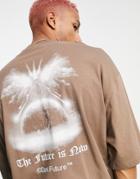 Asos Dark Future Oversized T-shirt With Planet Graphic Logo Print In Caribou Brown