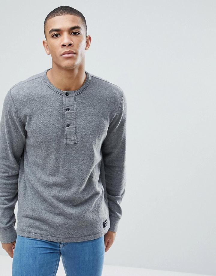 Abercrombie & Fitch Henley Contrast Placket Long Sleeve Top Tonal Logo In Gray Marl - Gray
