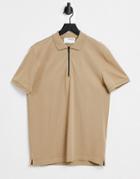 Selected Homme Relaxed Fit Polo With Black Zip In Beige-neutral
