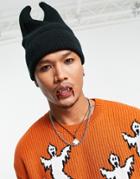 Asos Design Halloween Beanie With Horns In Black