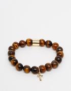 Chained & Able Hanging Cross Tigerseye Beaded Bracelet - Brown