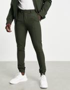Asos Design Smart Skinny Pants With Elastic Cuff In Green Seersucker