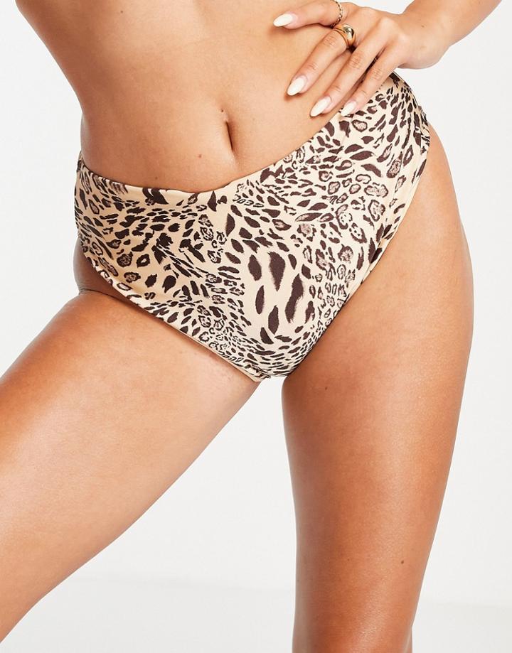 Topshop Animal Print High Waist Bikini Bottom In Neutral