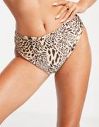 Topshop Animal Print High Waist Bikini Bottom In Neutral