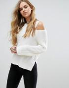 Honey Punch Relaxed Sweater With Cut Out Collar Detail - White