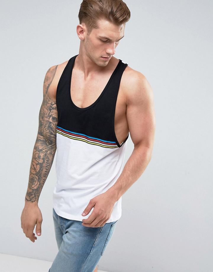 Asos Extreme Racer Back Tank With Multi-colored Taping And Contrast Panel In Black - White