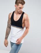 Asos Extreme Racer Back Tank With Multi-colored Taping And Contrast Panel In Black - White