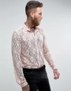 Asos Regular Fit Lace Shirt In Pink - Pink