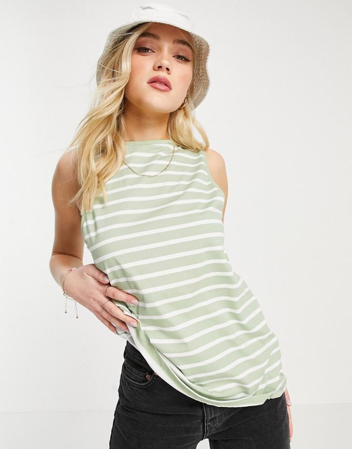 Asos Design Swing Tank In Sage Stripe-multi