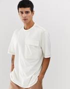Asos White Loose Fit T-shirt In Off White With Contrast Stitching - White
