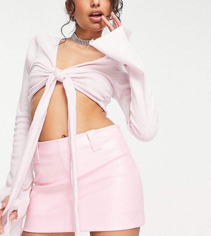 Asos Design Petite Faux Leather Micro Mini Skirt In Baby Pink