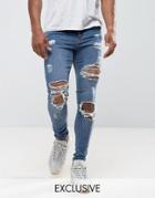 Granted Skinny Jeans In Mid Blue With Distressing - Blue
